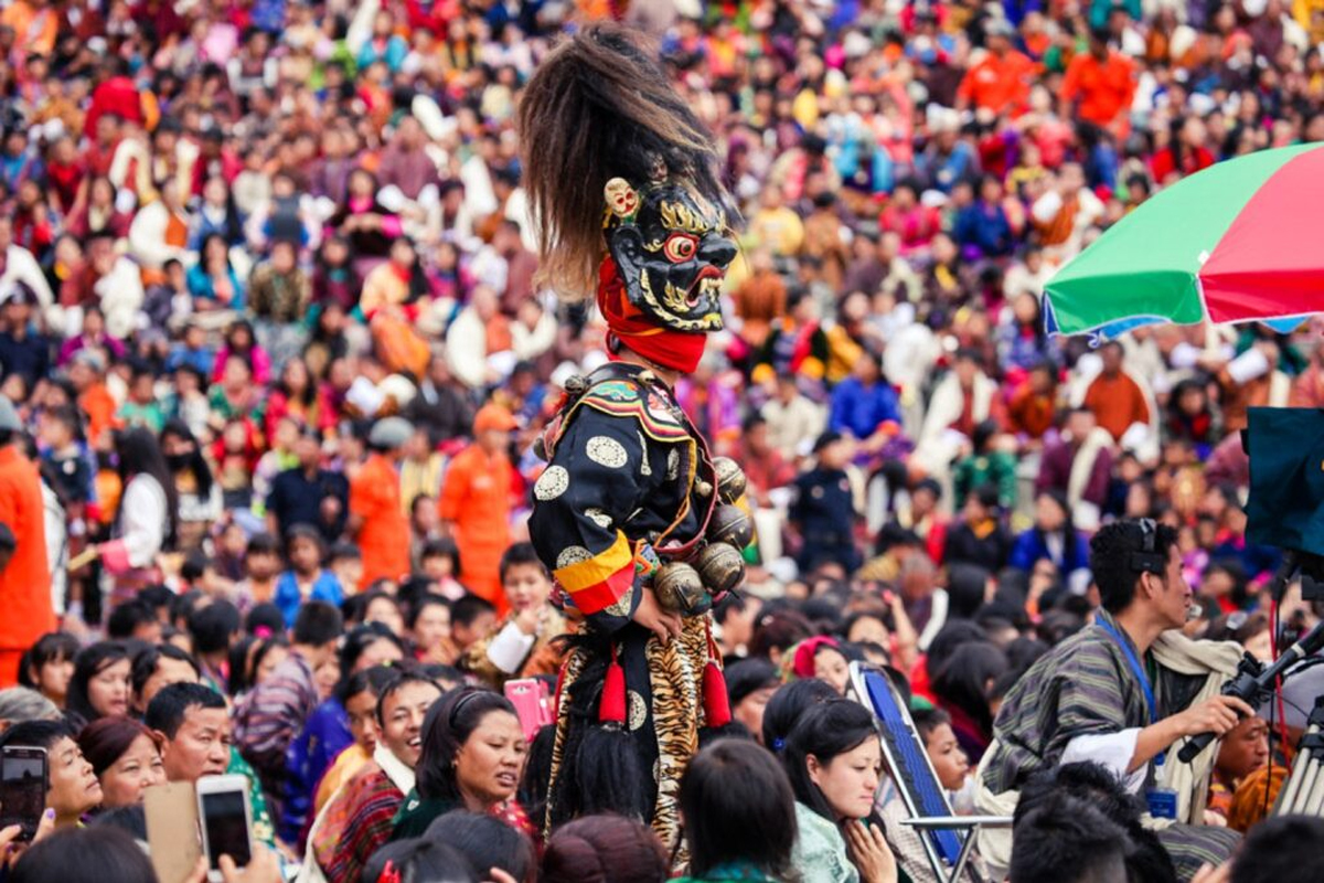 Masked Dancers at Paro Tshechu Festival